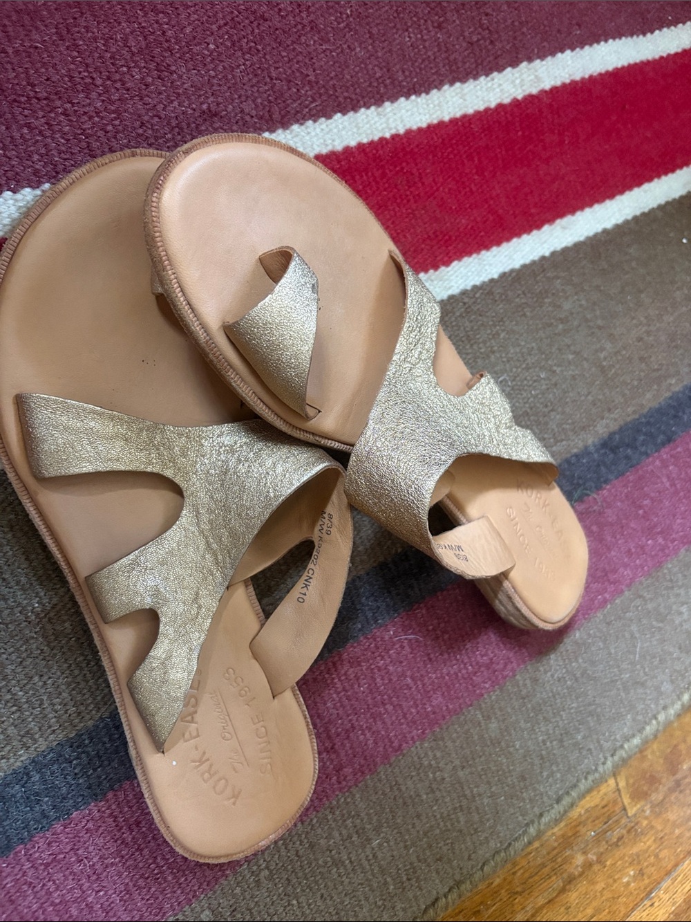 Kork-Ease Women's Metallic Champagne Leather Slide Sandals